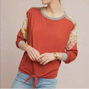 TINY Pippa long sleeve rust orange floral mix top